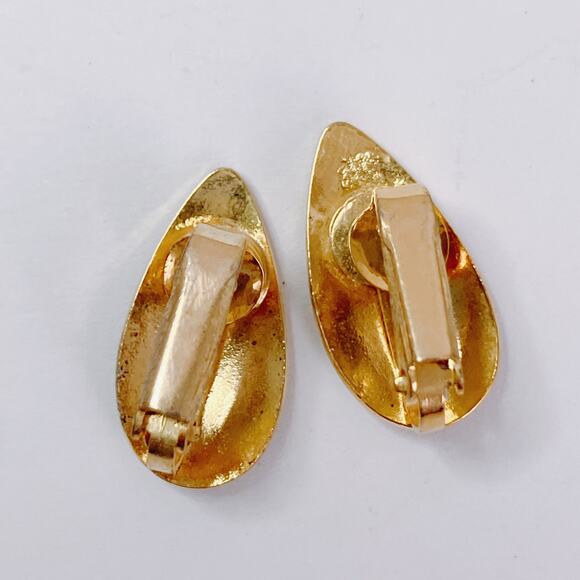 Vintage Cloisonne Red Enamel Butterfly Floral Gold Tone Clip On Earrings - Picture 8 of 10